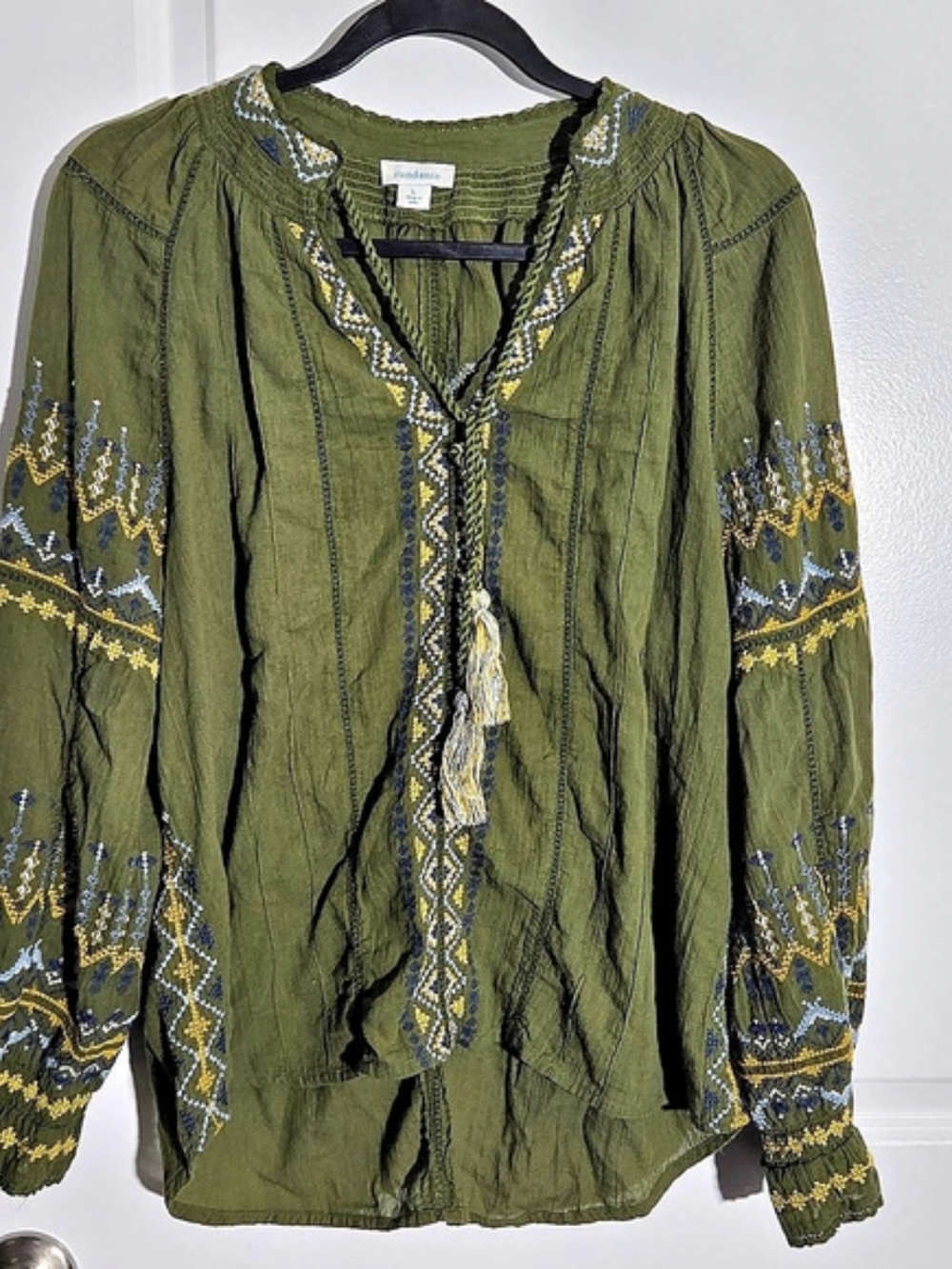 Sundance Embroidered Blouse in Green Size Large